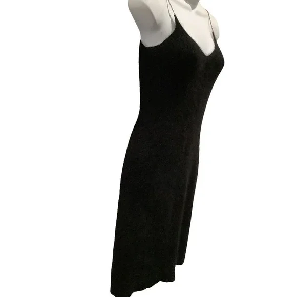 RALPH LAUREN RARE VINTAGE BLUE LABEL BLACK ANGORA DRESS /RHINESTONE STRAPS XS - Picture 4 of 10